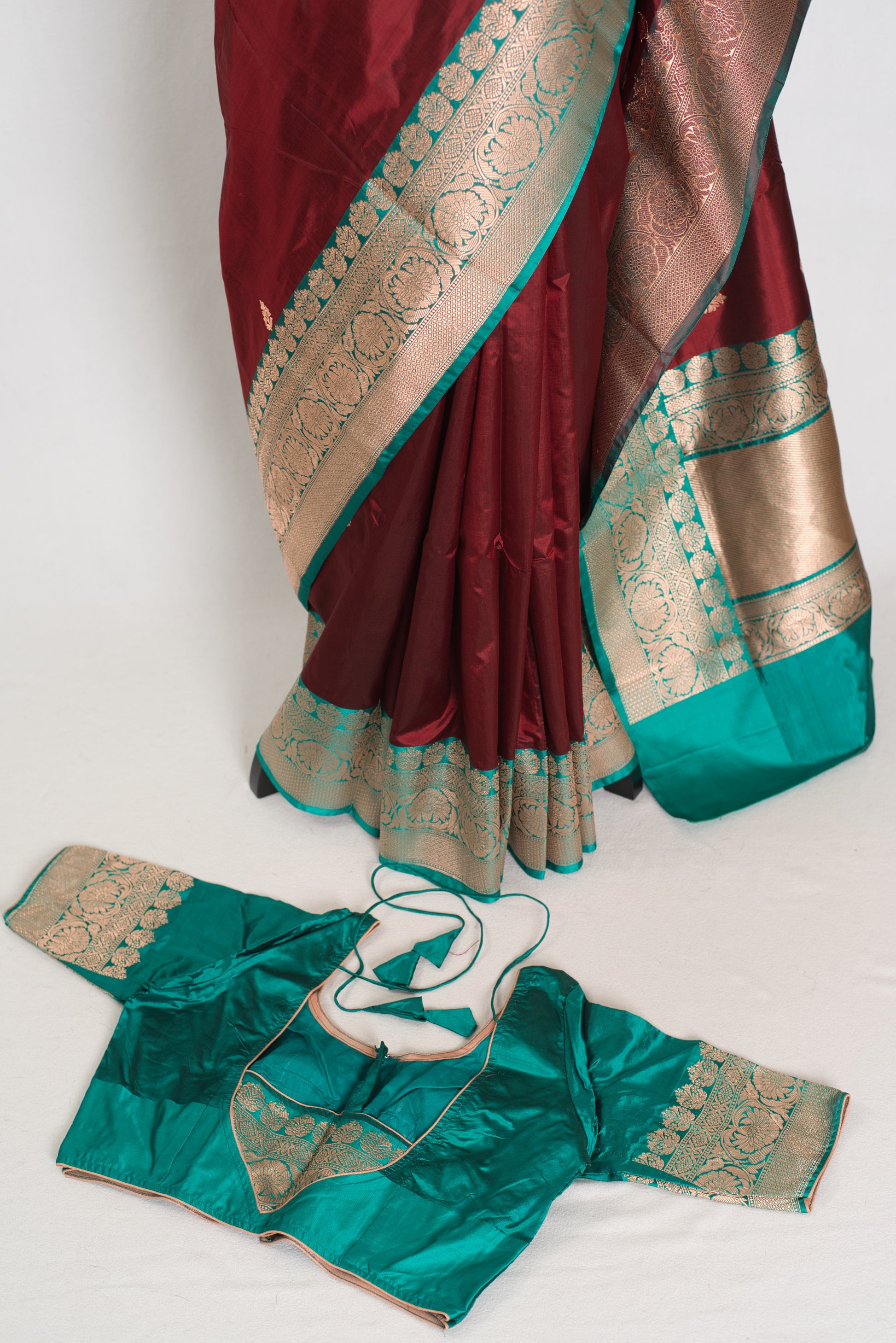 Kalpana | Brown Pure Katan Silk Banarasi Saree with 40 Size Stitched Blouse image 2