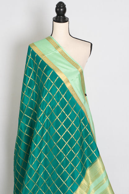Sutra | Rama Green and Gold 110 gms Mysore Crepe Silk Saree | 38 Size Blouse image 5
