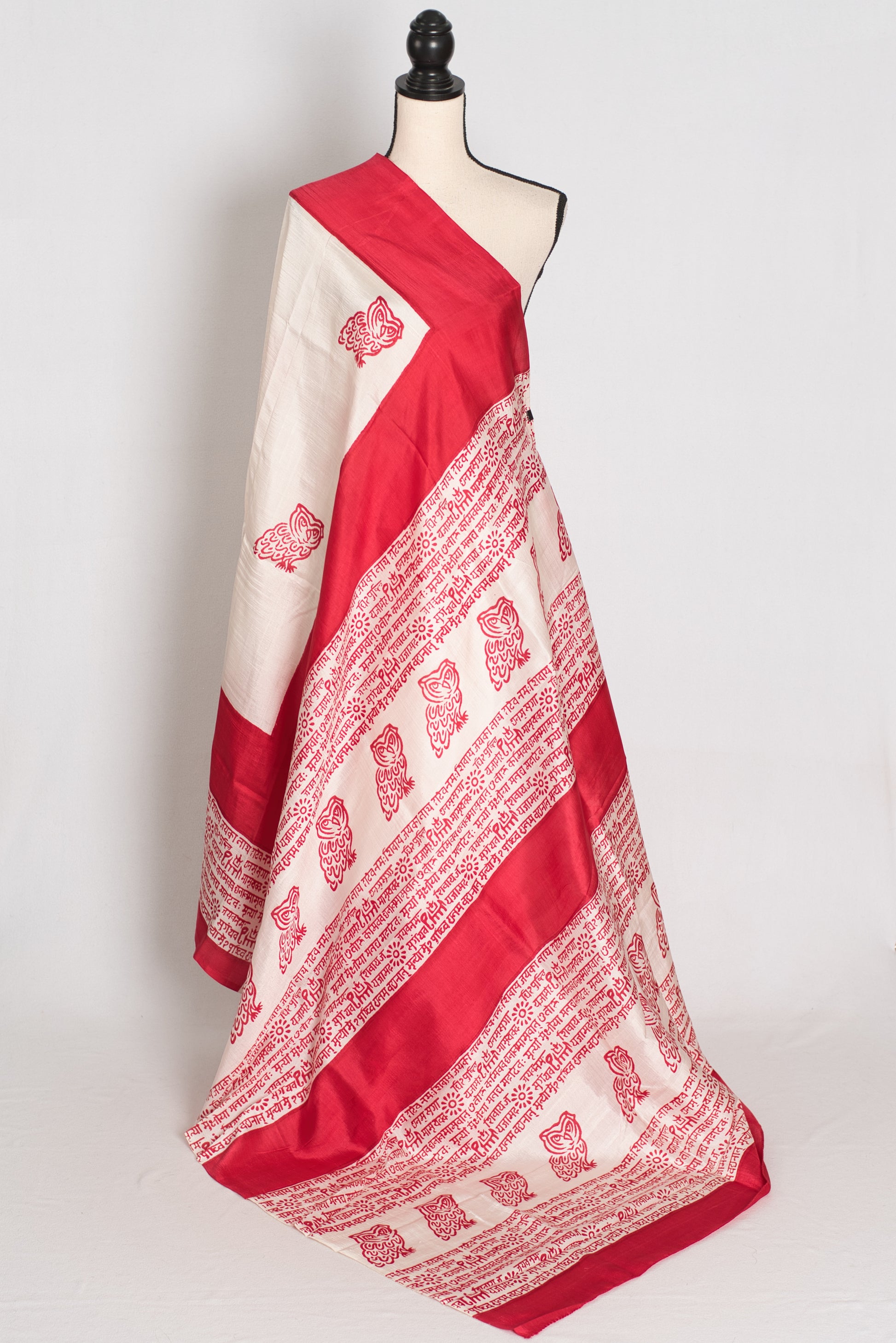 Lakshmi : White and Red Murshidabad Silk Saree (Durga Puja Special) image 1