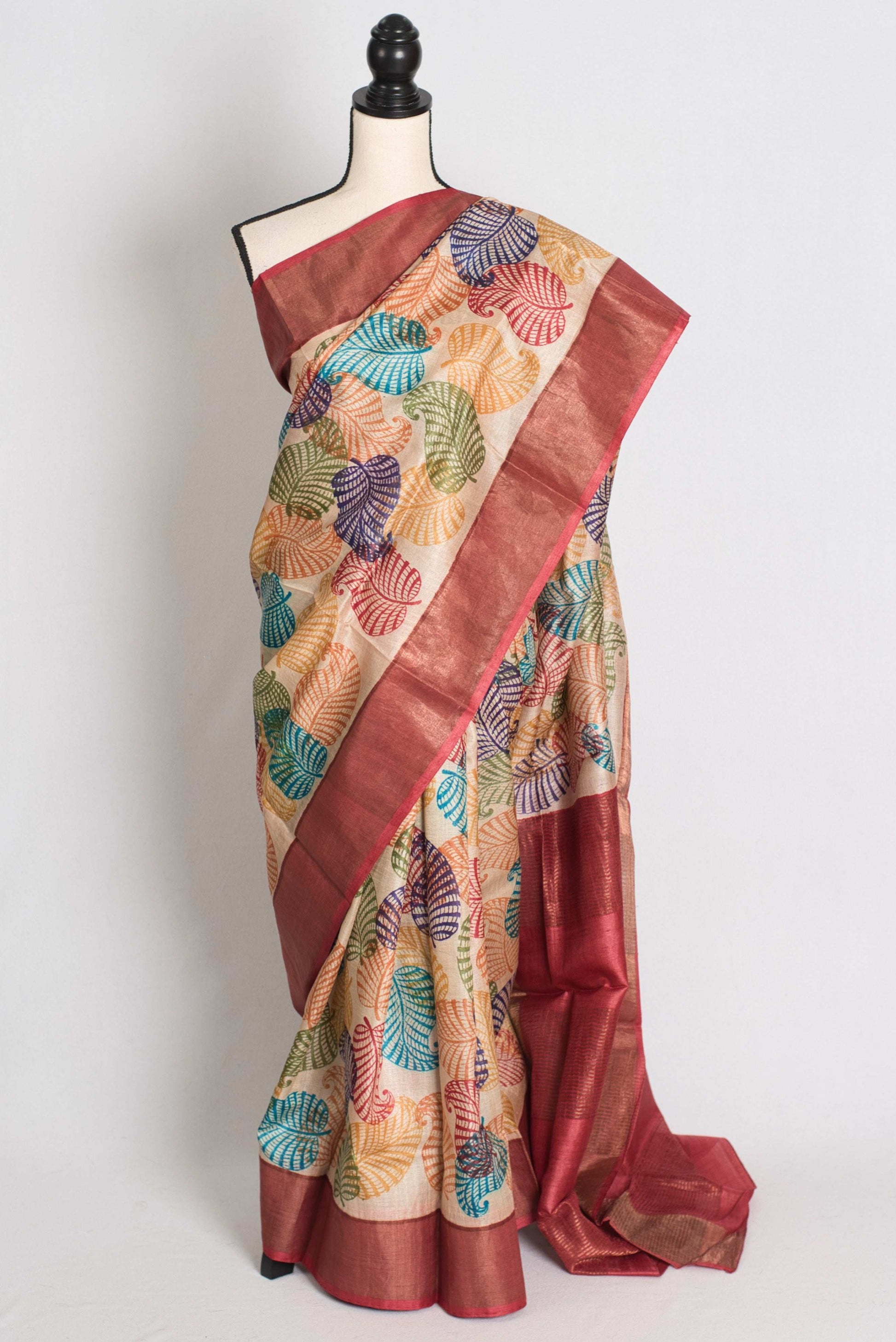 Balaka: Hand Block Printed Tussar Silk Saree with Multi-Color Print image 0