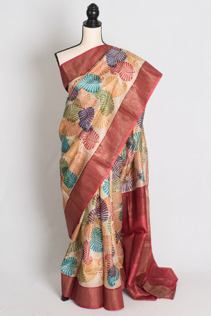 Balaka: Hand Block Printed Tussar Silk Saree with Multi-Color Print image 0