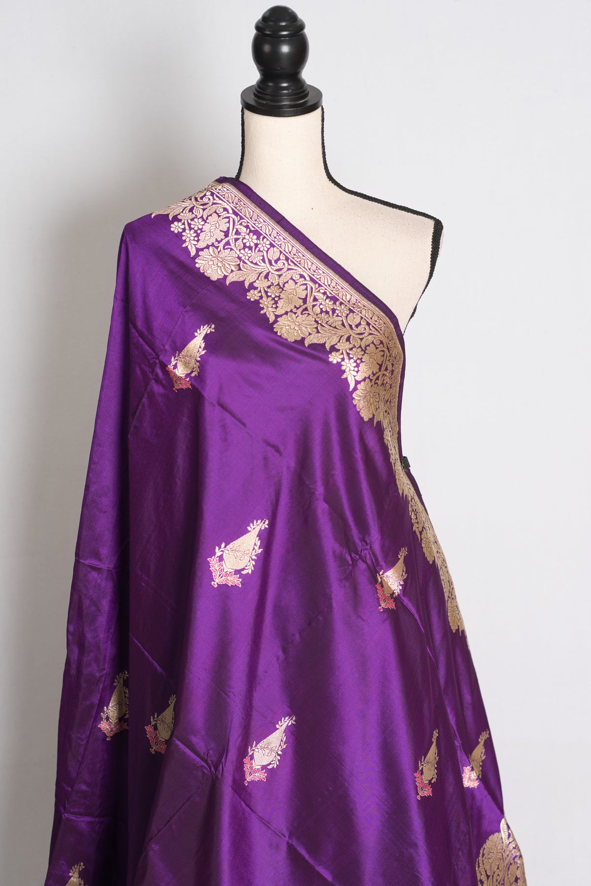Gauri: Eggplant Purple Kadwa Banarasi Silk Saree with Gold Zari image 3