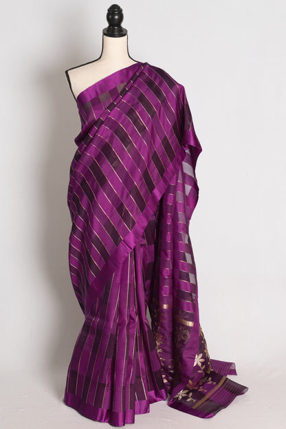Shreya : Purple and Gold Contemporary Satin Silk Organza Banarasi Saree image 0