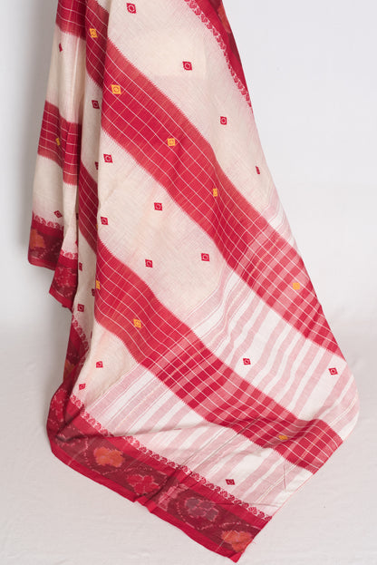 Mehuli: Kora White and Red Kotki Border Soft Cotton Dhaniakhali Saree image 3