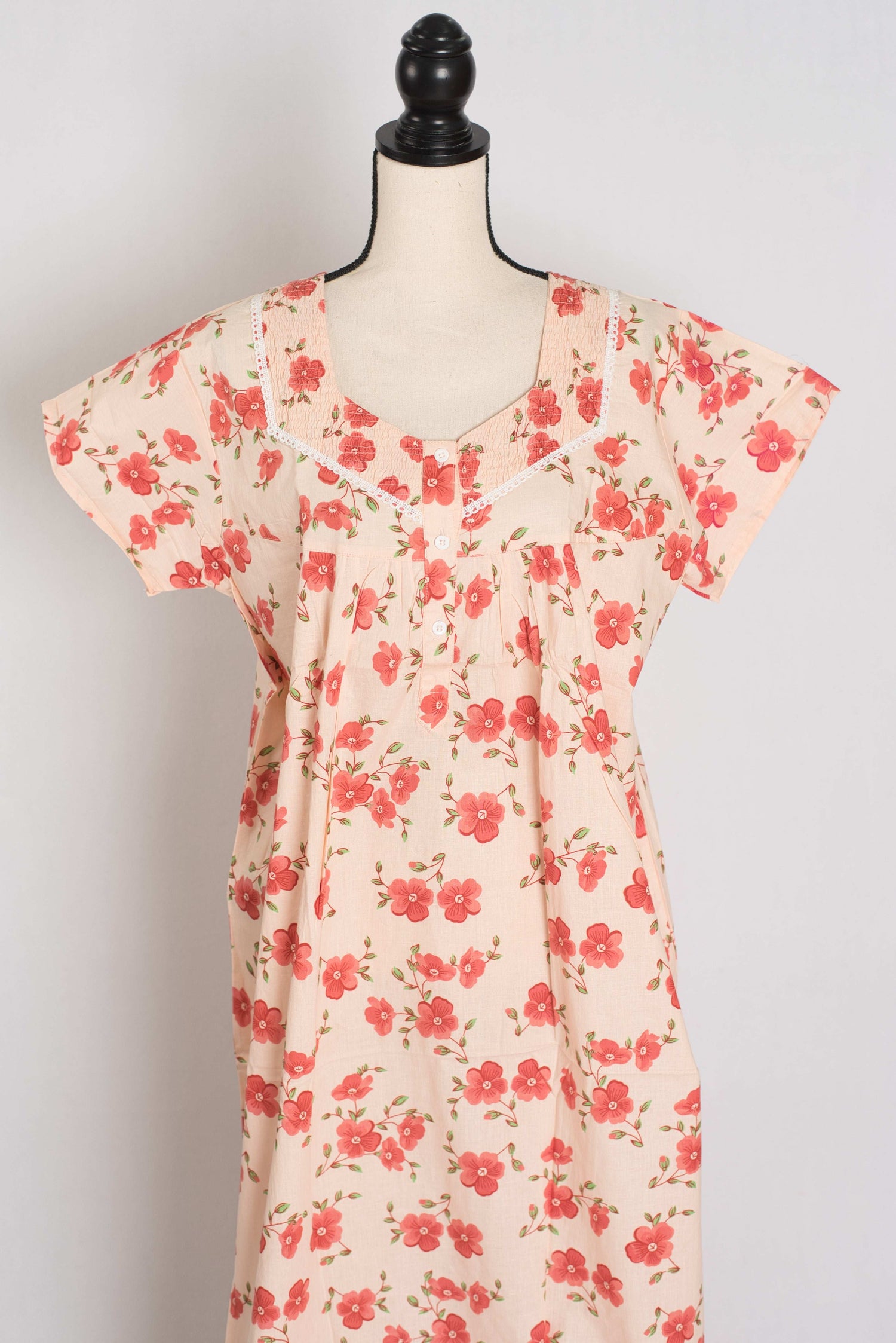Floral Printed Pale Orange Women Indian Cotton Nighty in Regular Size image 0