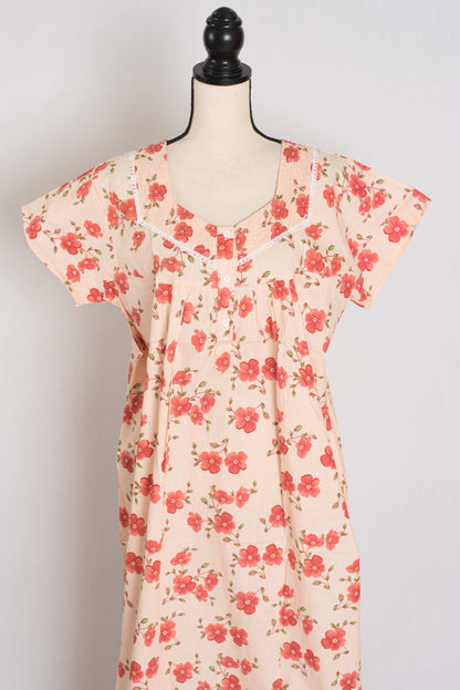 Floral Printed Pale Orange Women Indian Cotton Nighty in Regular Size image 0