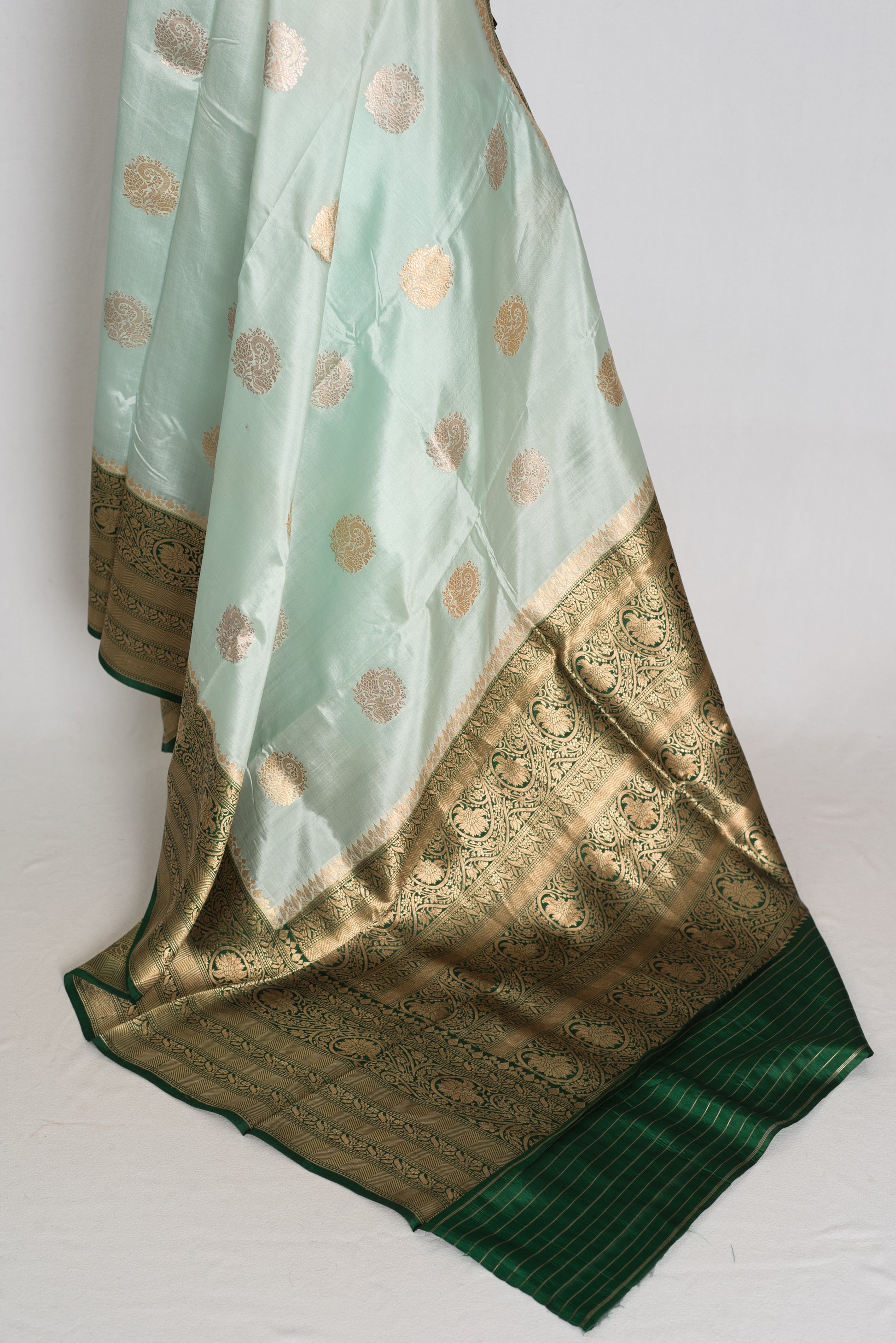Anisha : Mint Green and Bottle Green Satin Pure Silk Banarasi Saree | Silk Mark image 3