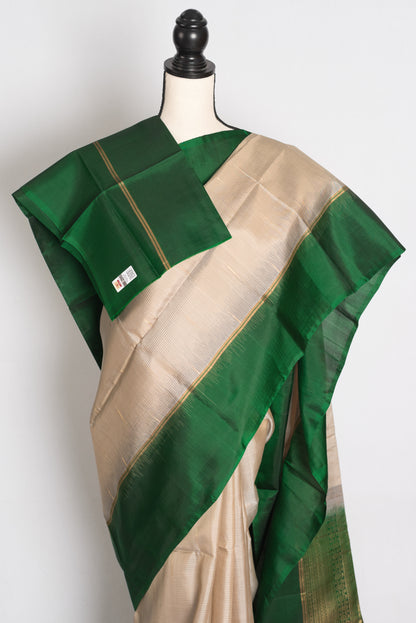 Srija : Cement Grey and Emerald Green Lightweight Kanjivaram Silk Saree image 2