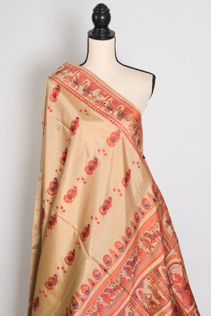 Beige Baluchari saree — pallu view