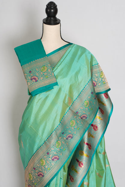 Mehuli : Sea Green Meenakari Handwoven Banarasi Silk Saree | Silk Mark Certified image 2