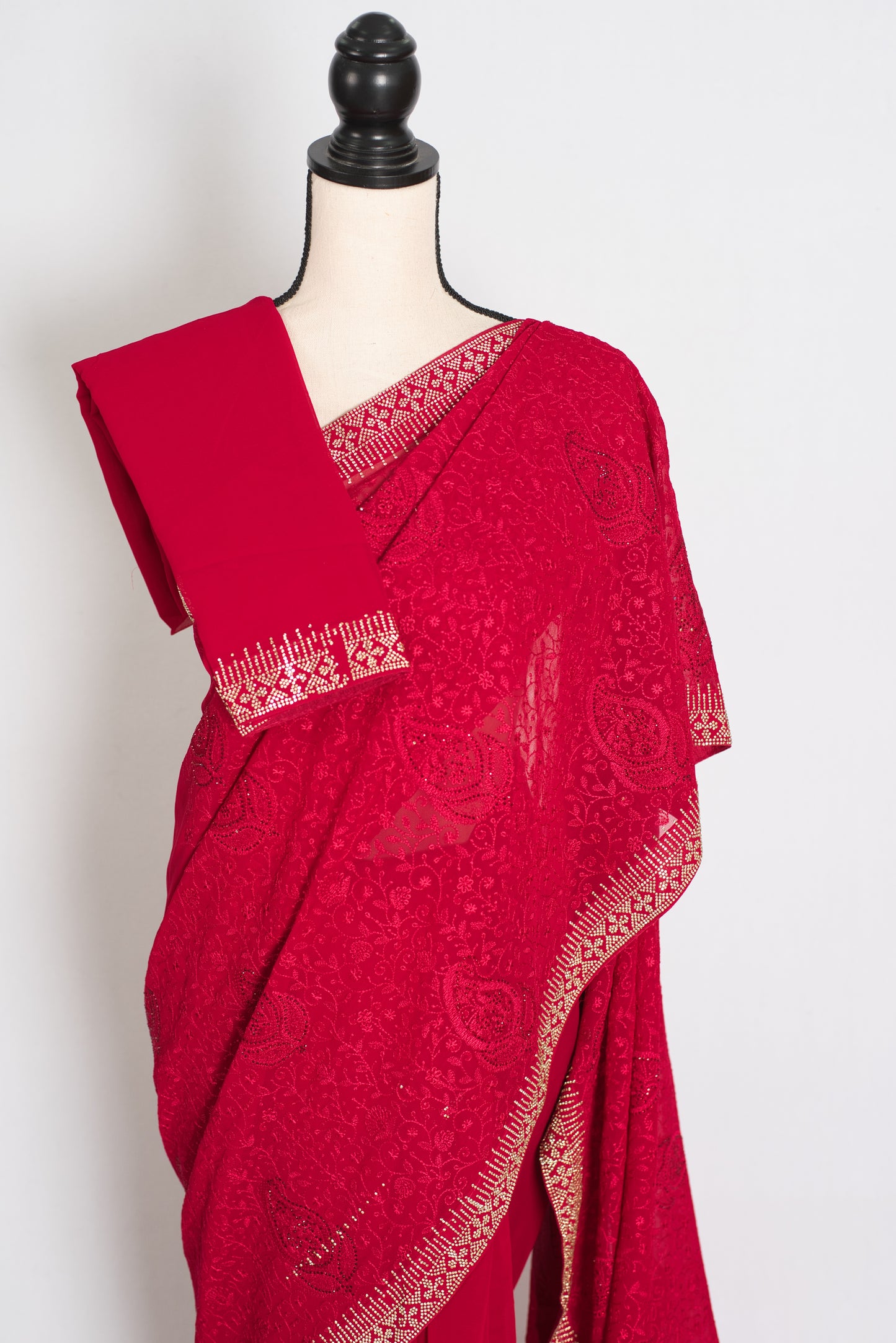 Reeva | Rosy Pink Georgette Kashmiri Embroidery Saree| Cocktail Partywear image 2