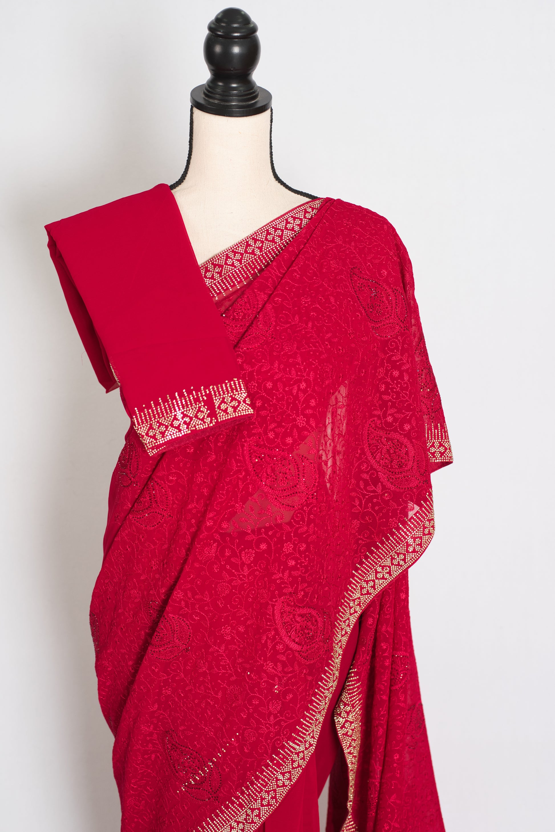 Reeva | Rosy Pink Georgette Kashmiri Embroidery Saree| Cocktail Partywear image 2