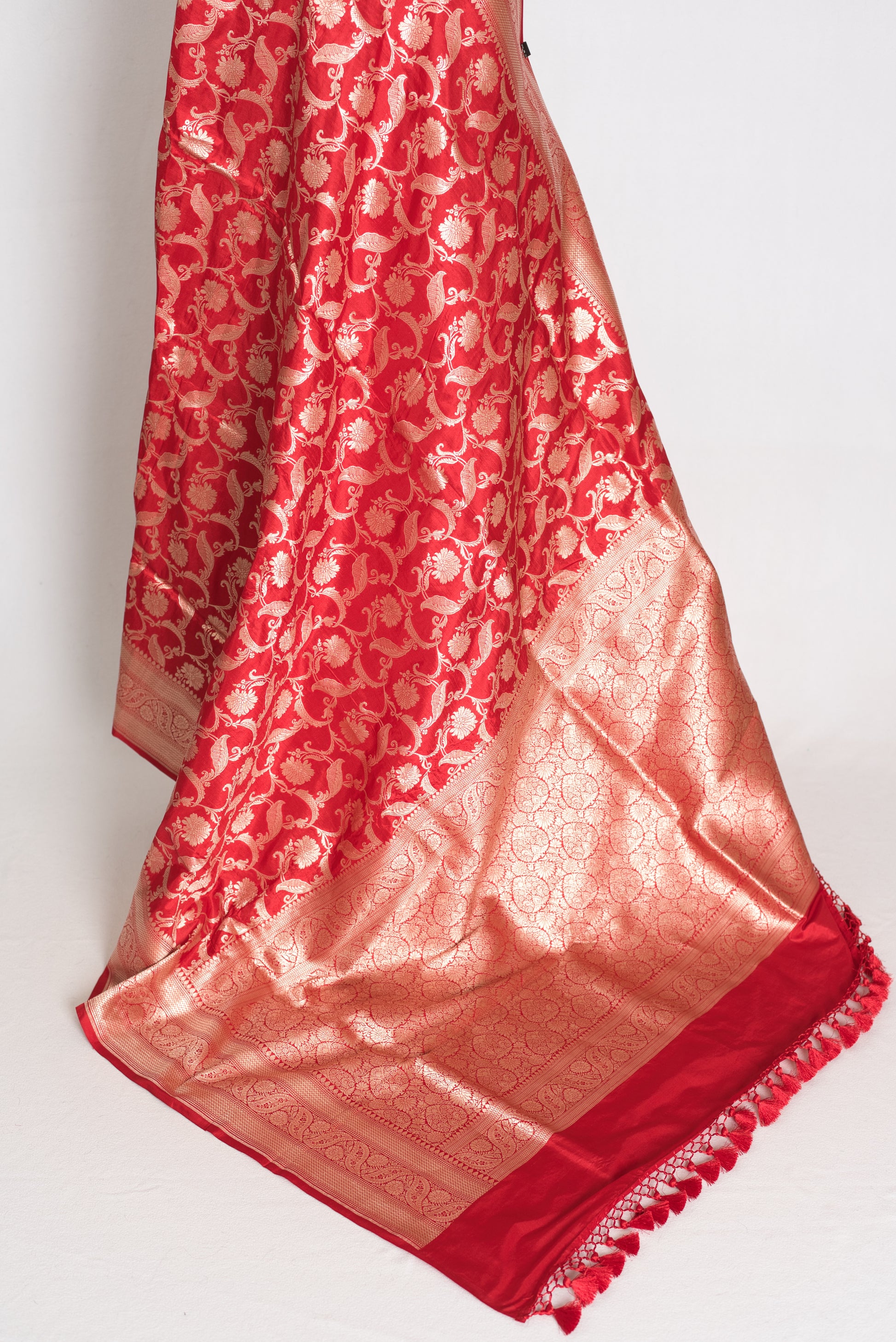 Subha : Red and Gold Katan Silk Jangla Bridal Banarasi Saree image 4