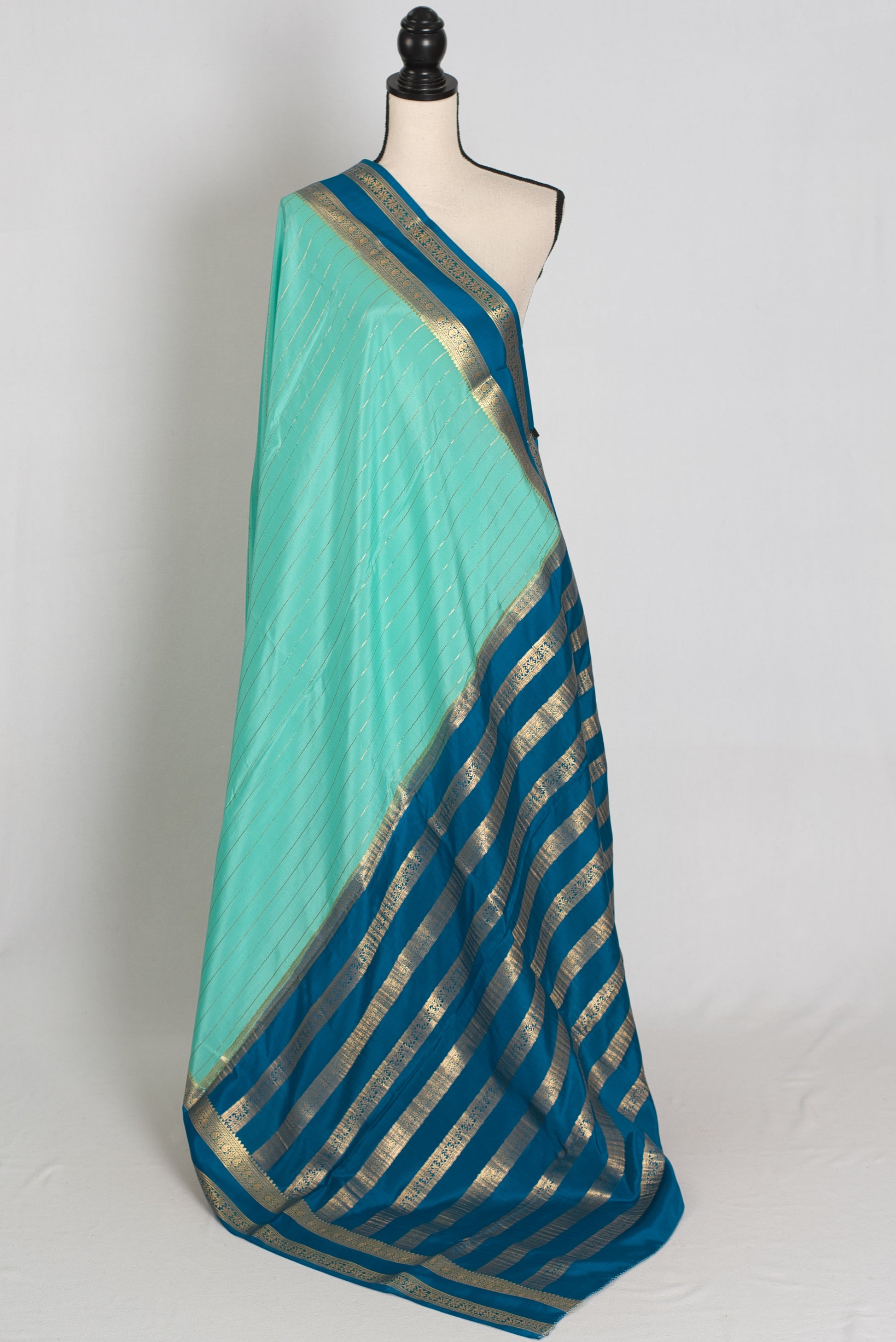 Divya : Aqua Blue & Teal Premium Mysore Crepe Silk Saree | Silk Mark Certified image 1