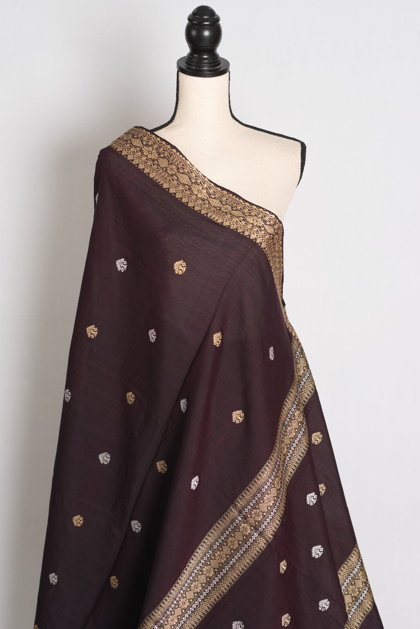 Gracy : Deep Coffee Brown Pure Cotton Assamese Handloom Saree image 4