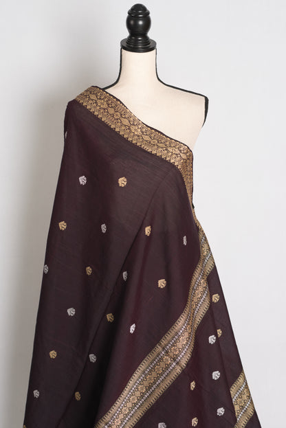 Gracy : Deep Coffee Brown Pure Cotton Assamese Handloom Saree image 4