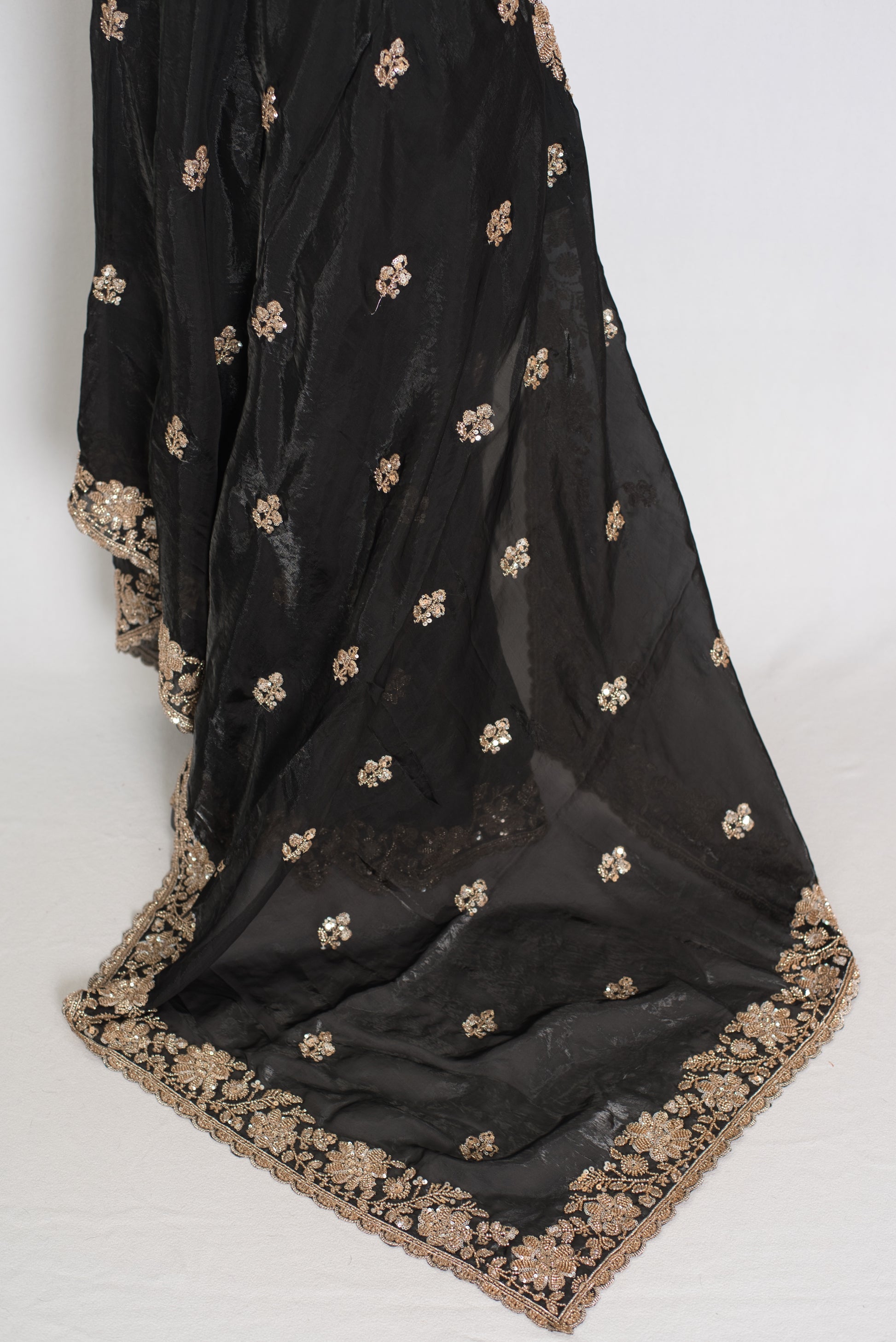 Aanya | Black Tissue Saree | Pre-Stitched Size 34 Blouse (Adjustable to 36/38) image 3