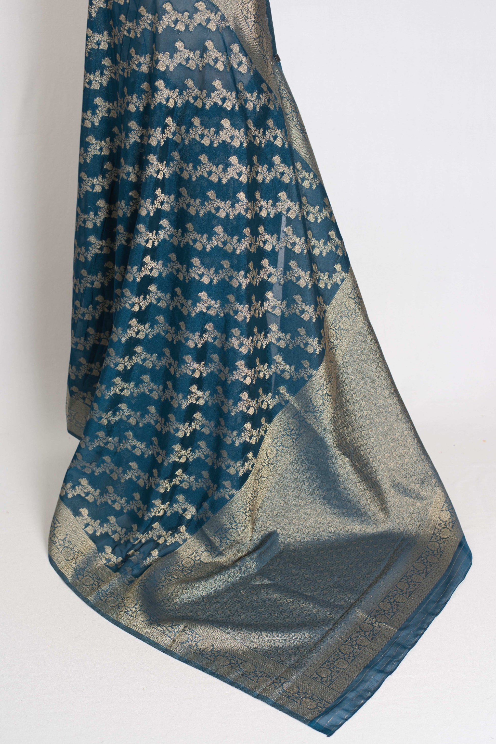 Mina : Semi Georgette Budget Friendly Banarasi Saree in Dark Blue image 2