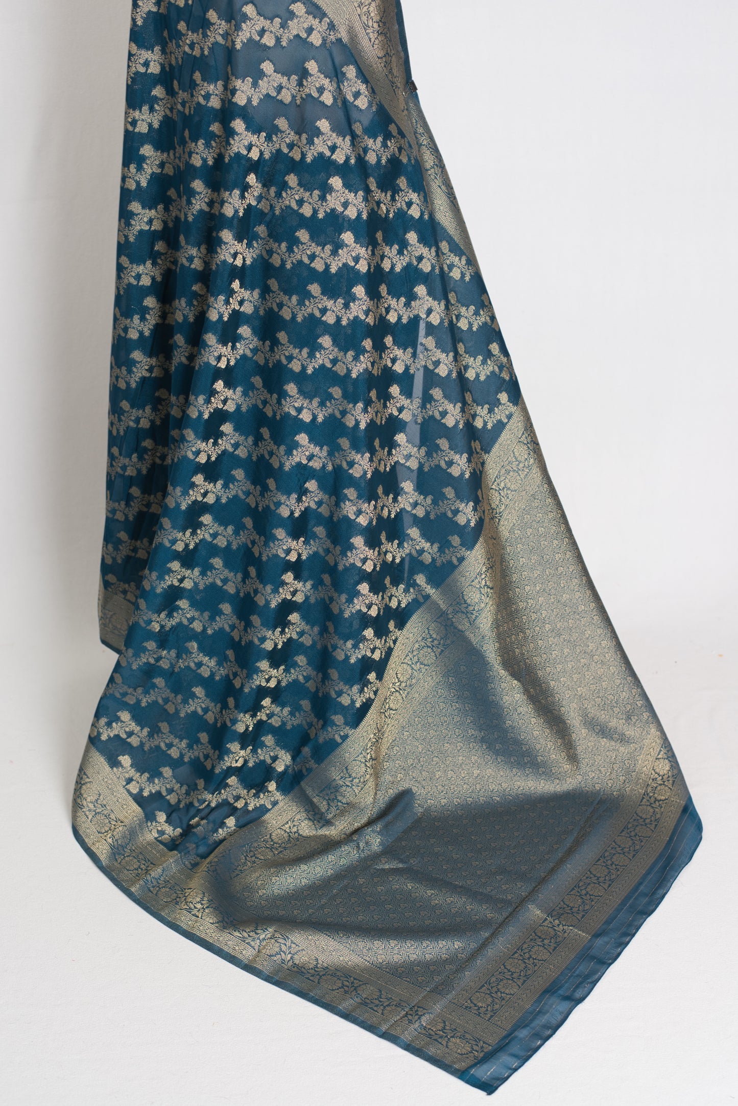 Mina : Semi Georgette Budget Friendly Banarasi Saree in Dark Blue image 2