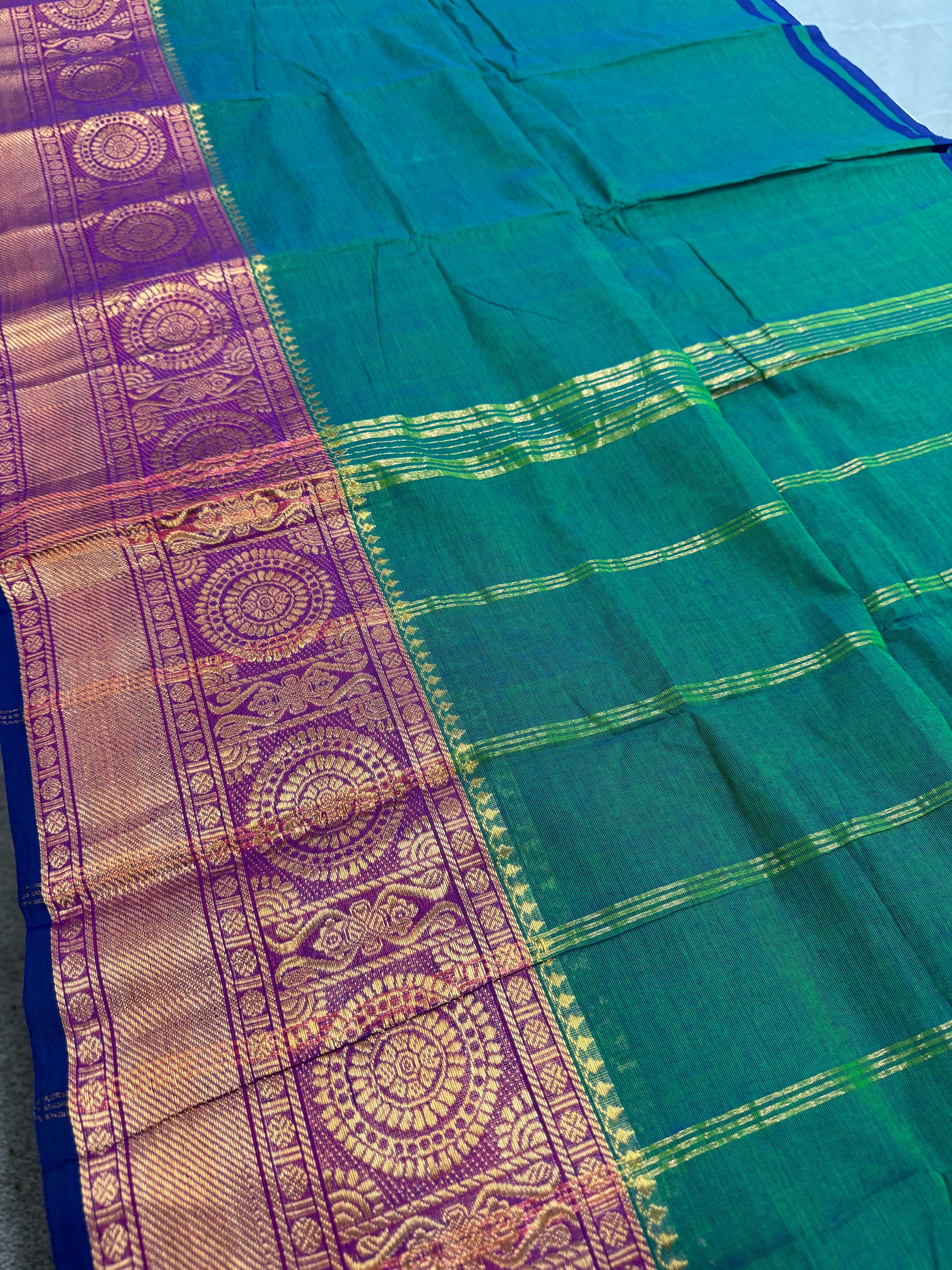 Valli : Peacock Green Kanchi Cotton Saree - Handwoven South Indian Elegance image 0