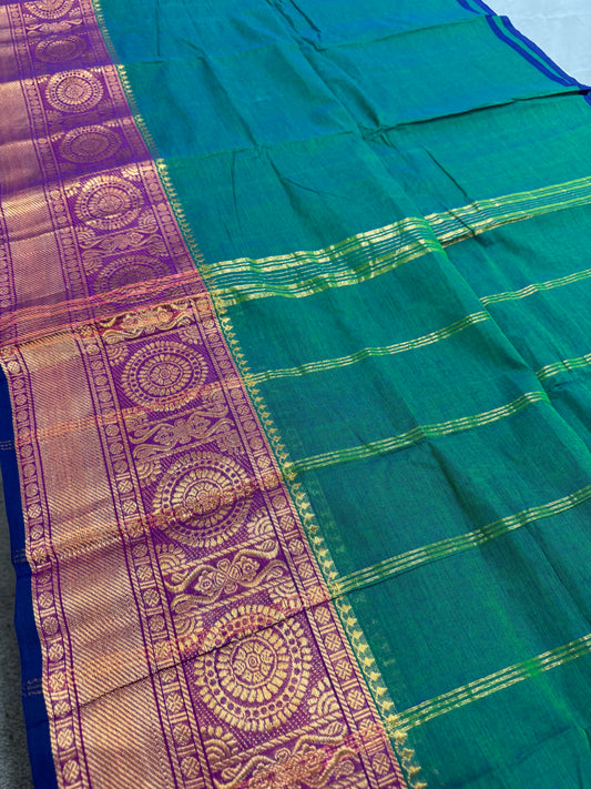 Valli : Peacock Green Kanchi Cotton Saree - Handwoven South Indian Elegance image 0