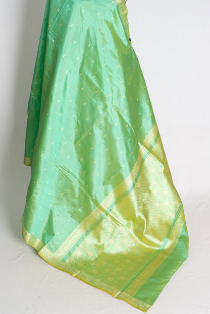 Shukti: Green and Gold Lightweight Katan Banarasi Silk Saree image 3