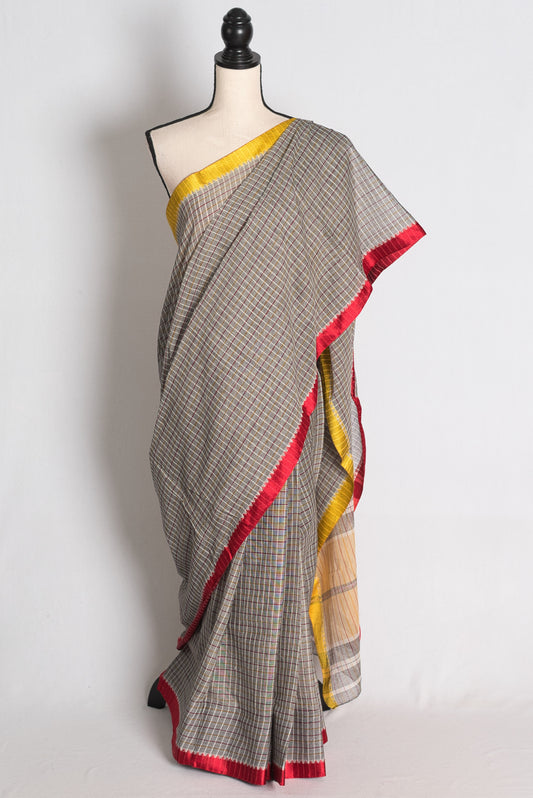Kuhu: Grey Dhaniakhali Soft Cotton Saree with Ganga Jamuna Border image 0