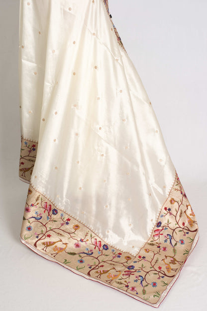 Sandhi : Semi Tussar Silk Embroidered Designer Saree in Off White and Gold image 3