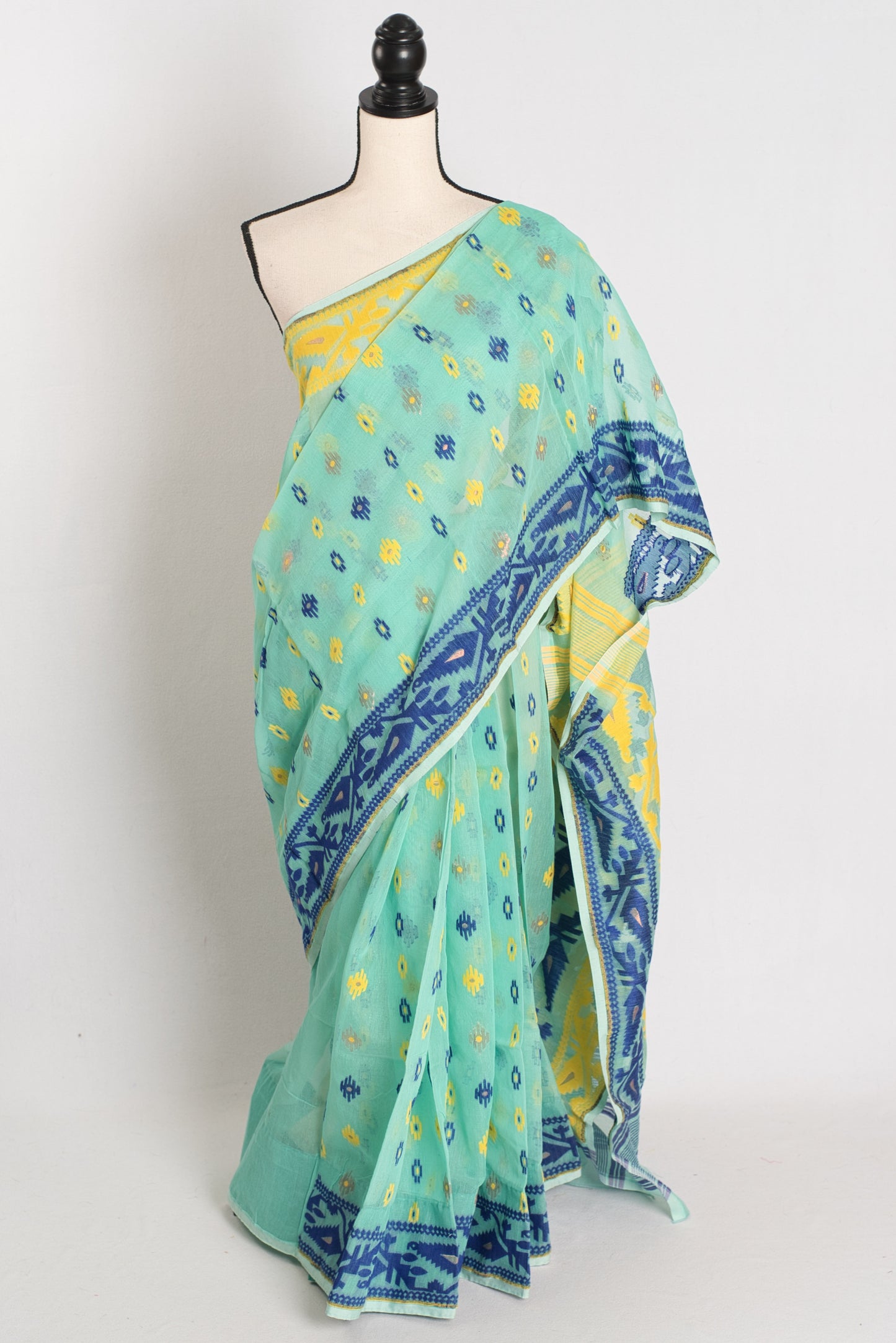 Subhra : Sea Green Blended Soft Cotton Jamdani Bengali Saree in Sea Green image 0