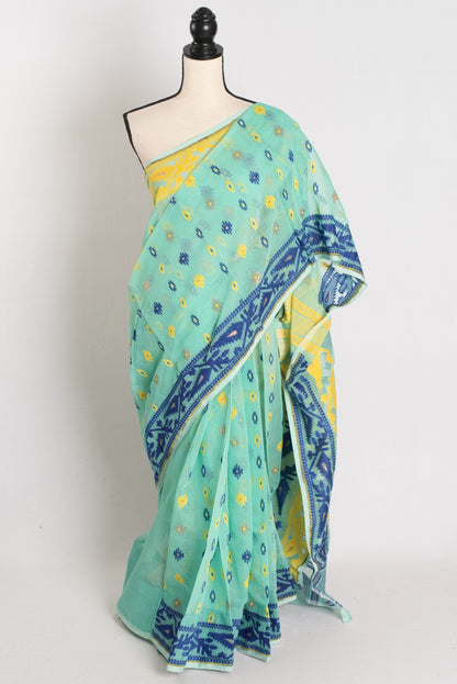 Subhra : Sea Green Blended Soft Cotton Jamdani Bengali Saree in Sea Green image 0