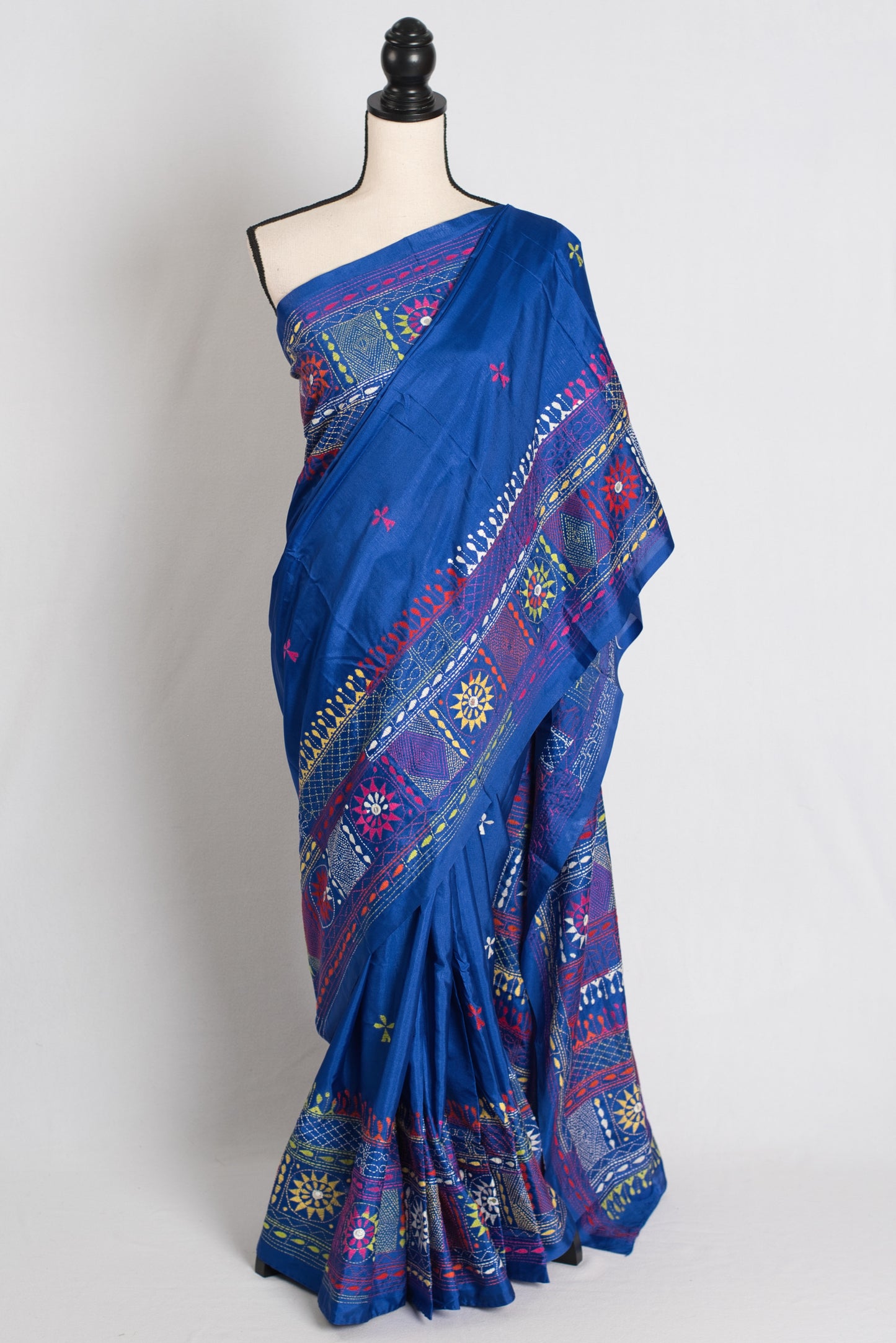 Savitri : Blue Blended Silk Saree with Hand Embroidery Lambani Work image 0