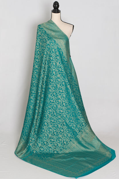Rini | Rama Green Semi Georgette Banarasi Saree | Pre-Stitched Size 36 Blouse image 3