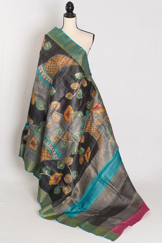 Ranjana: Silk Mark Hand Painted Tussar Kalamkari Saree | Half & Half image 1