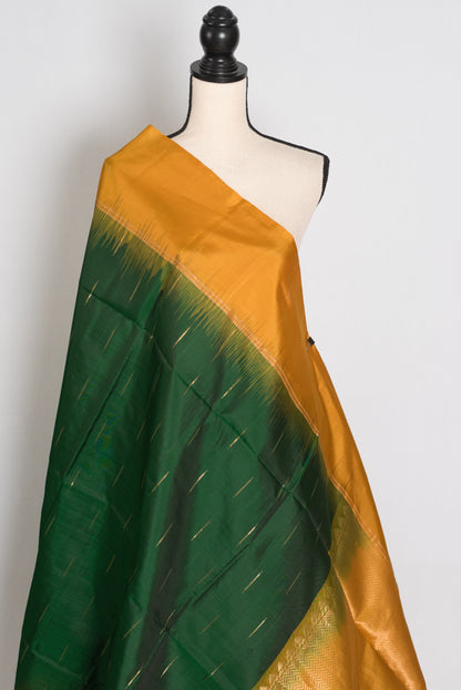 Malathi : Bottle Green and Chrome Yellow Lightweight Kanjivaram Silk Saree image 4