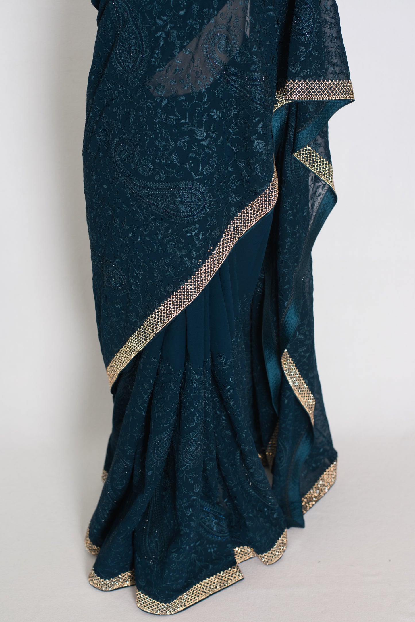 Sia | Cobalt Blue Georgette Kashmiri Embroidery Saree| Designer Cocktail Glamour image 5