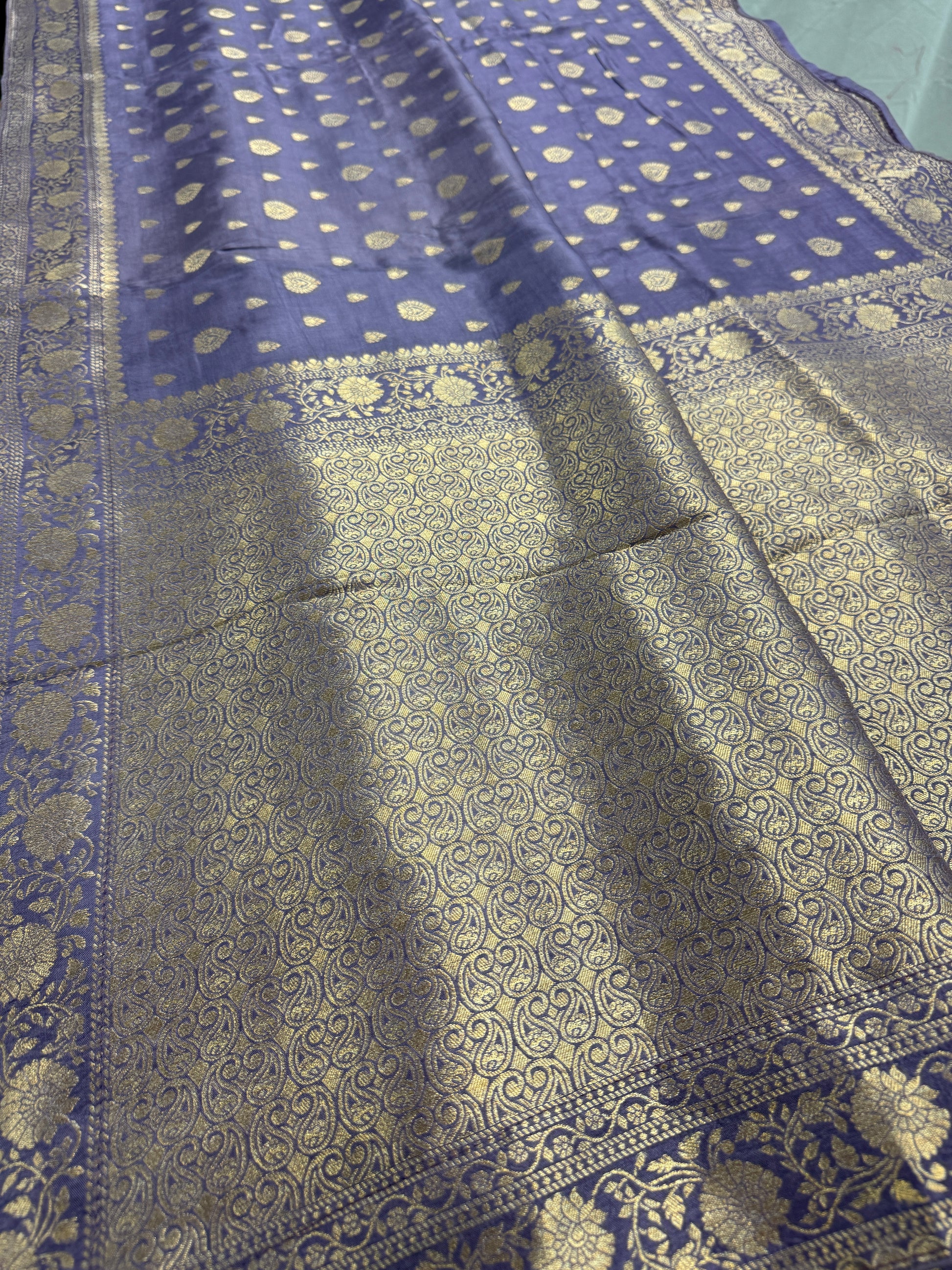 Manjari | Mauve & Gold Dola Silk Banarasi Saree | Soft & Flowy image 1