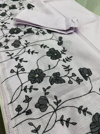 Riddhi | Lavender & Black Semi Kota Silk Saree | Floral Appliqué image 3