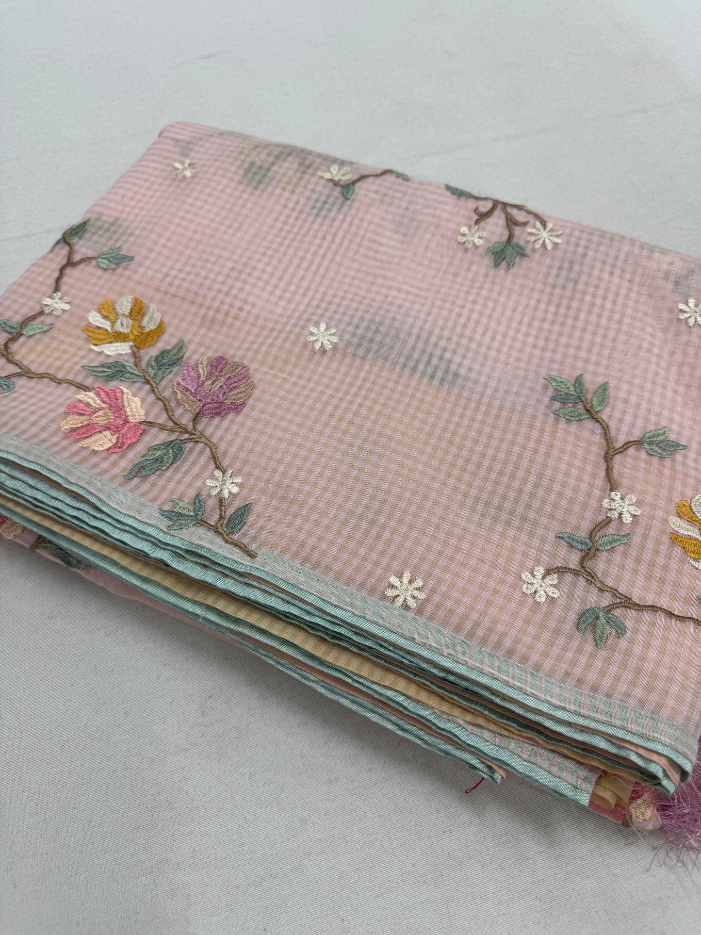 Rohini | Pink Floral Embroidery Blended Cotton Kota Saree image 1