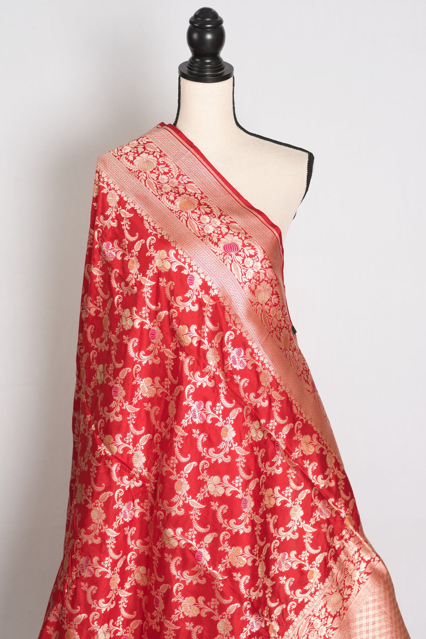 Shreya : Red and Gold Minakari Katan Silk Jangla Bridal Banarasi Saree image 4