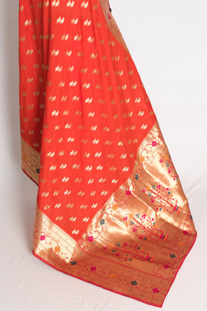 Vaishnavi: Orange and Gold Semi Silk Paithani Saree image 3