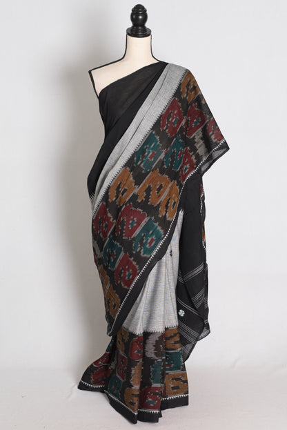 Grey and Black Dhaniakhali saree — view