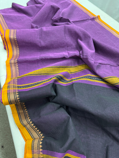 Royal Whisper : Purple Bengal Soft Cotton Dhanekhali Saree image 3