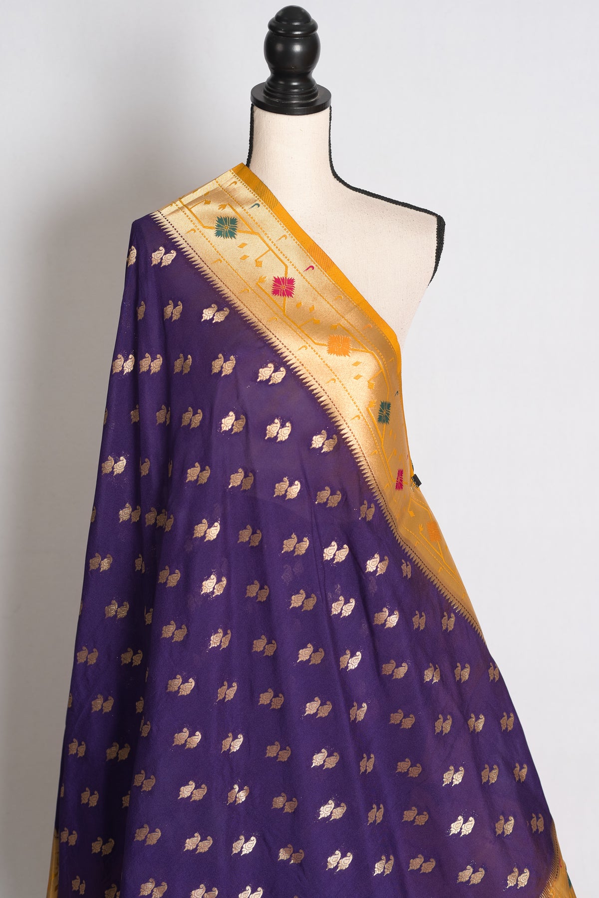 Parul: Purple and Yellow Paithani Inspired Semi Silk Saree image 3
