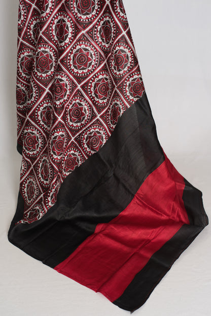 Dhriti : Black and Red Contemporary Hand Block Printed Murshidabad Silk Saree image 3