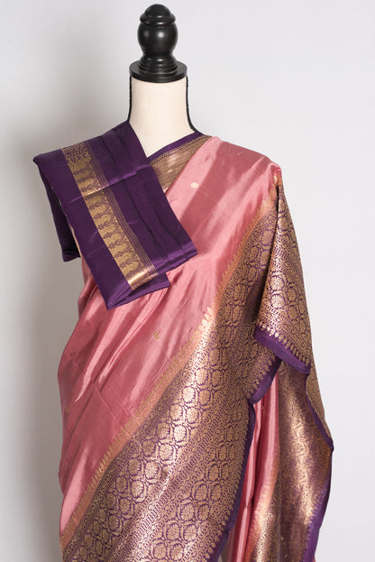 Ritaja: Pastel Purple Banarasi Silk Saree with Contrast Purple Wide Border image 2