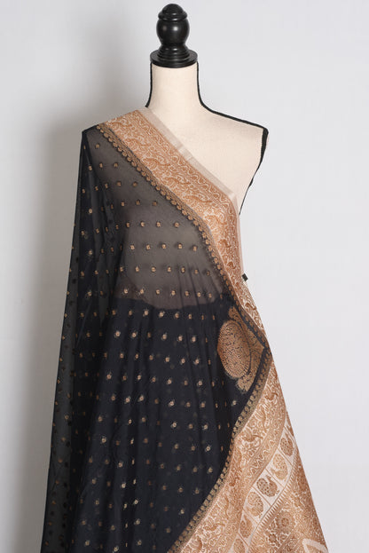 Diya: Black and White Semi Georgette Banarasi Saree image 4