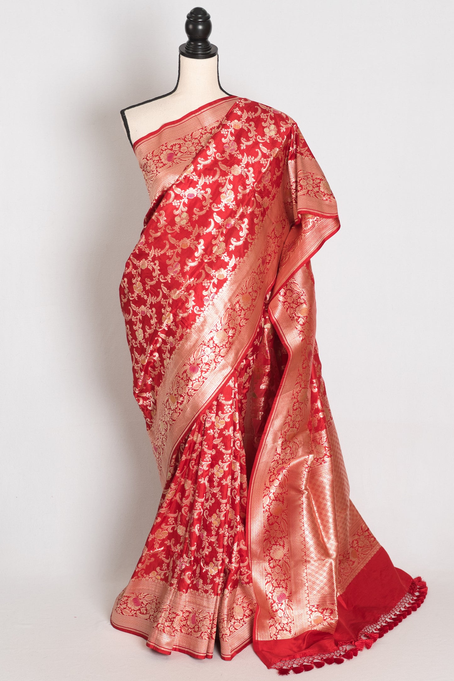 Shreya : Red and Gold Minakari Katan Silk Jangla Bridal Banarasi Saree image 0