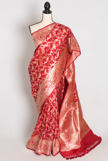 Shreya : Red and Gold Minakari Katan Silk Jangla Bridal Banarasi Saree image 0