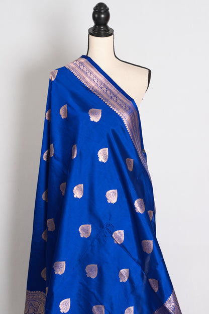 Sumaira : Royal Blue Pure Satin Silk Banarasi Saree with Silver-Gold Zari image 4