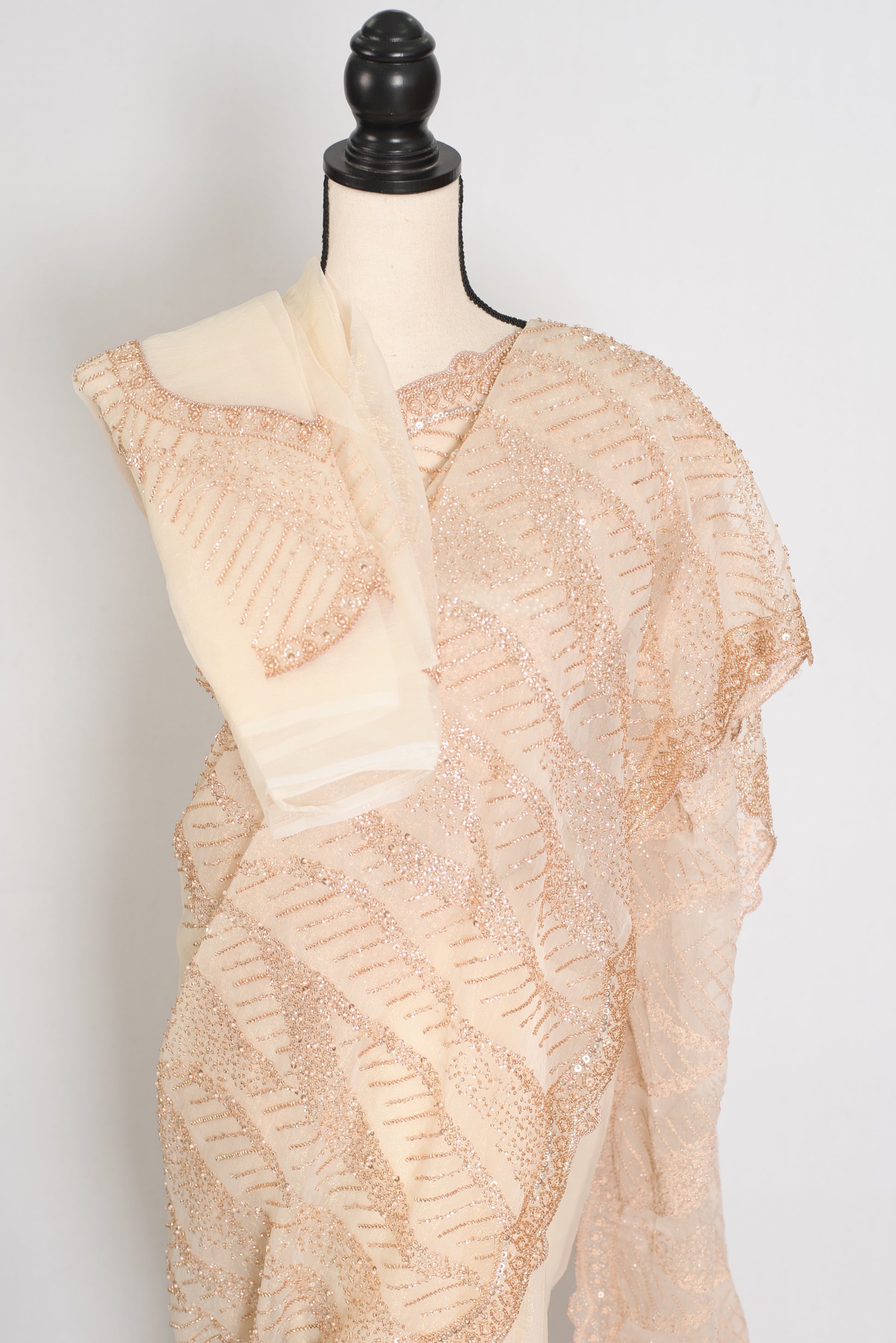 Sia | Cream and Gold Soft Organza Saree | Summer Wedding & Cocktail Partywear image 3